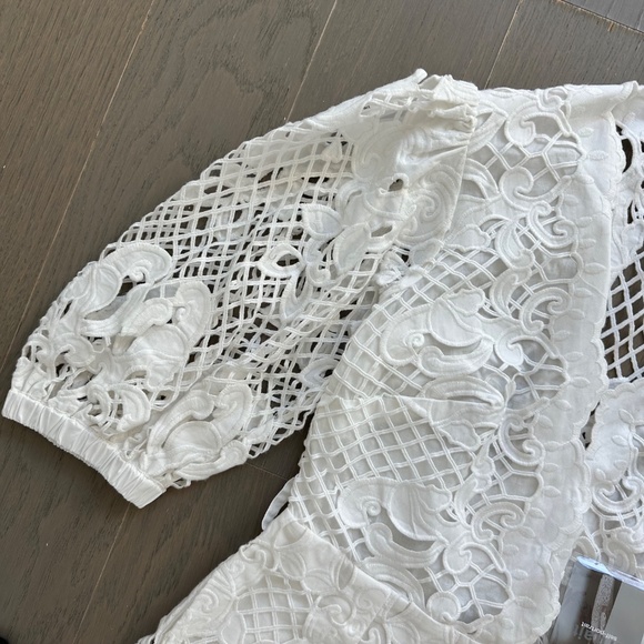 Self Portrait Lattice Embroidered White Playsuit Romper US 4 Bridal Wedding - Picture 6 of 13